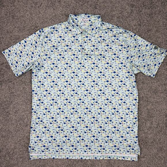 Peter Millar Polo Golf Shirt Performance Fish Tuna Flounder Hot Sauce Mens XL - Picture 1 of 7